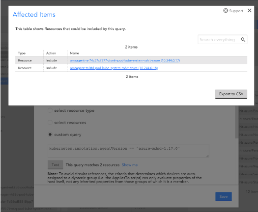 Affected Kubernetes modal