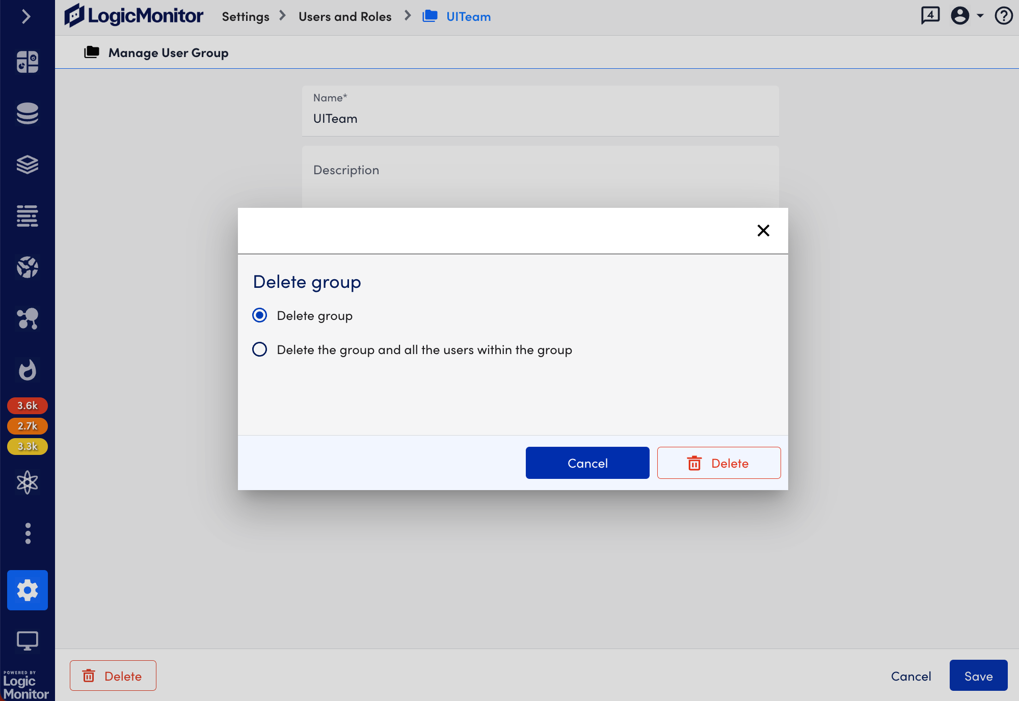 delete group modal