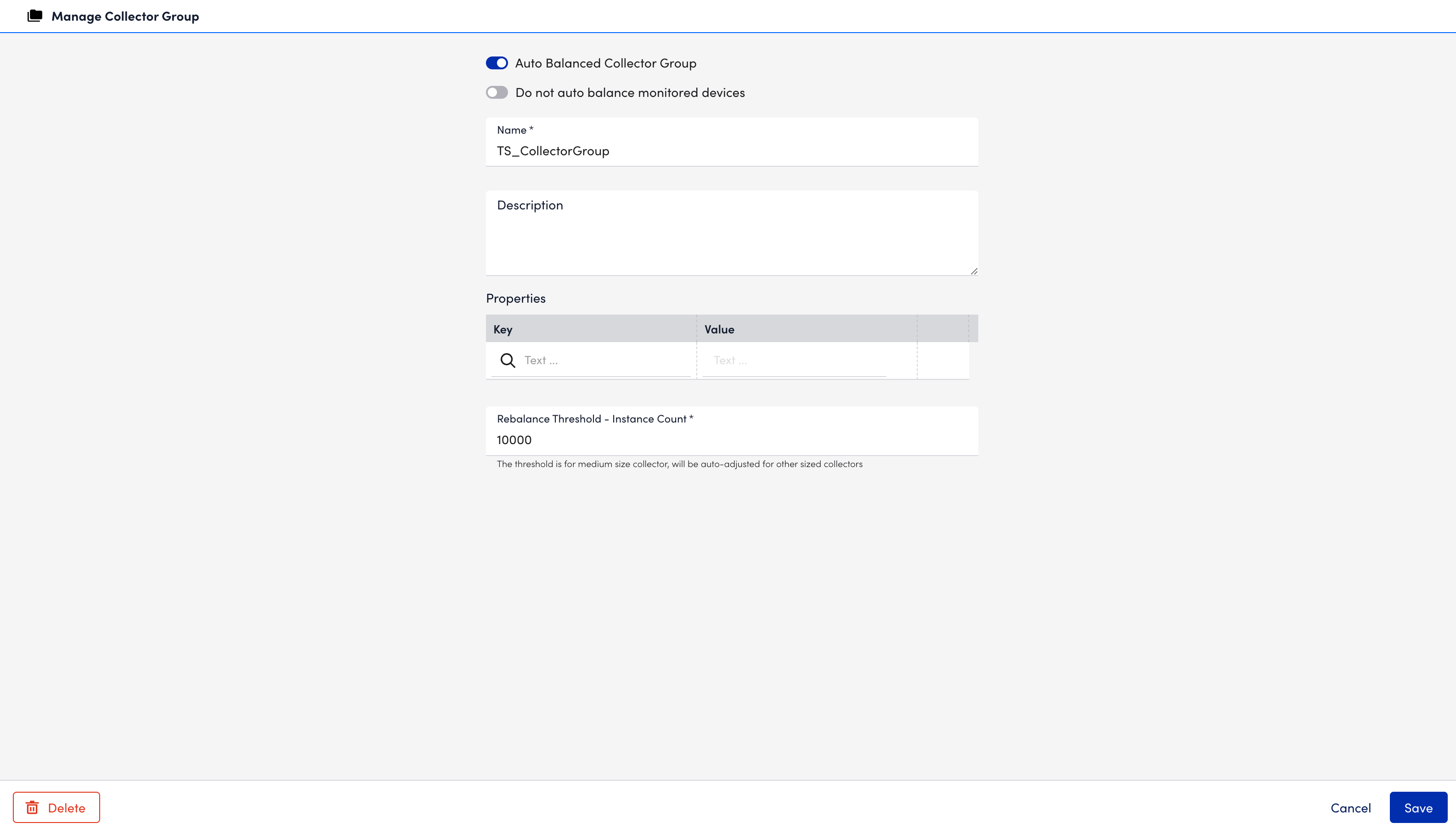 Manage collector group page